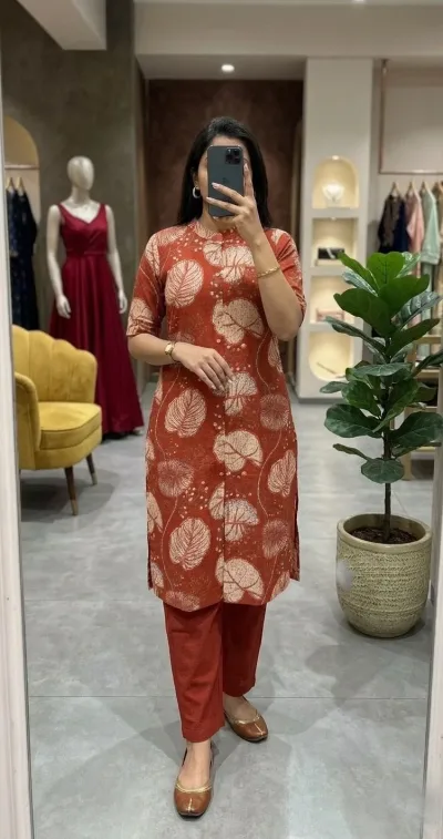 Rust Orange Floral Traditional Salwar Set